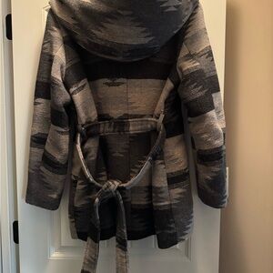 CoffeeShop Gray & Black Patterned Hooded Belted Pea Coat - Girls